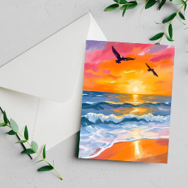Goldenes Ozean-Sonnenuntergangs-Aquarell-Strand-Ge