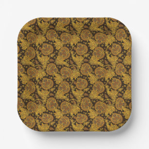 Goldenes Paisley-Damask Blumenmuster orientalische Pappteller