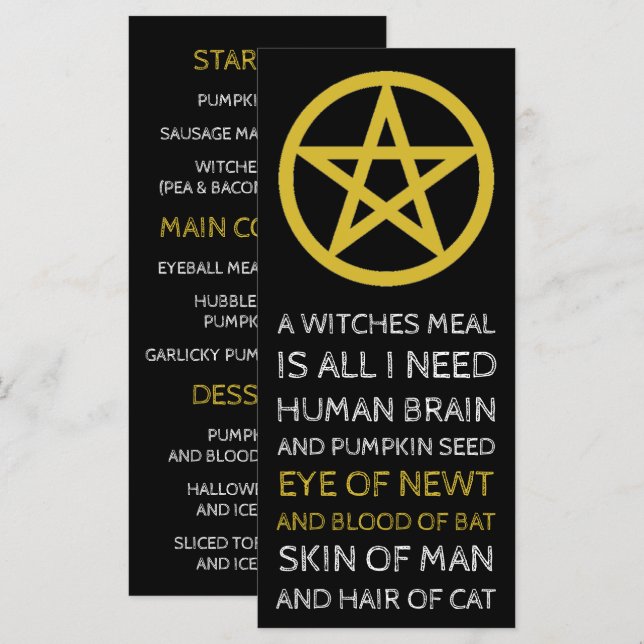 Goldenes Pentagramm, Halloween Menükarte (Vorne/Hinten)