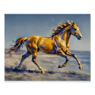 Goldenes Pferd an einem Strand, Poster