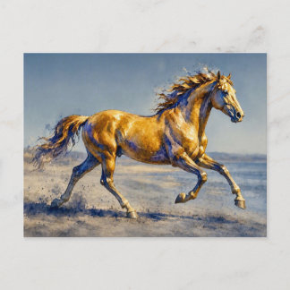Goldenes Pferd an einem Strand, Postkarte