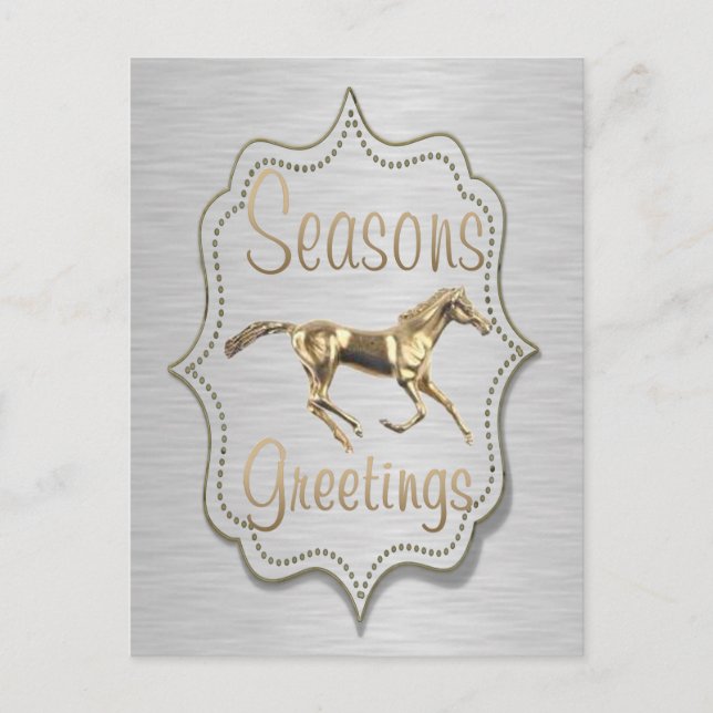 Goldenes Pferd auf Silberurlaub Feiertagspostkarte (Vorderseite)