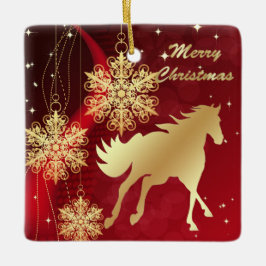 Goldenes Pferd Frohe Weihnachtsfeier Keramik Ornam Keramikornament