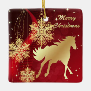 Goldenes Pferd Frohe Weihnachtsfeier Keramik Ornam Keramikornament