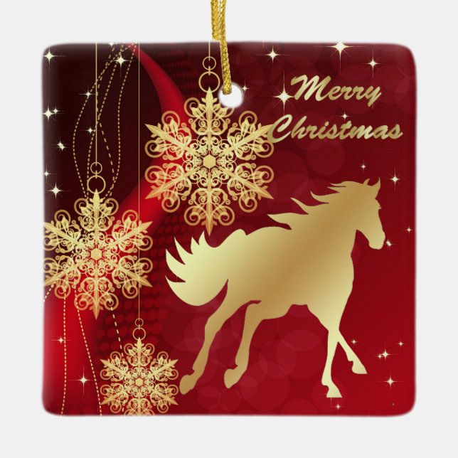 Goldenes Pferd Frohe Weihnachtsfeier Keramik Ornam Keramikornament (Vorderseite)