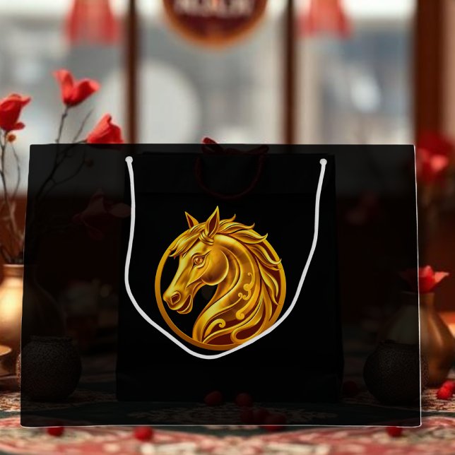 Goldenes Pferd Große Geschenktüte (Gold Horse Large Gift Bag)