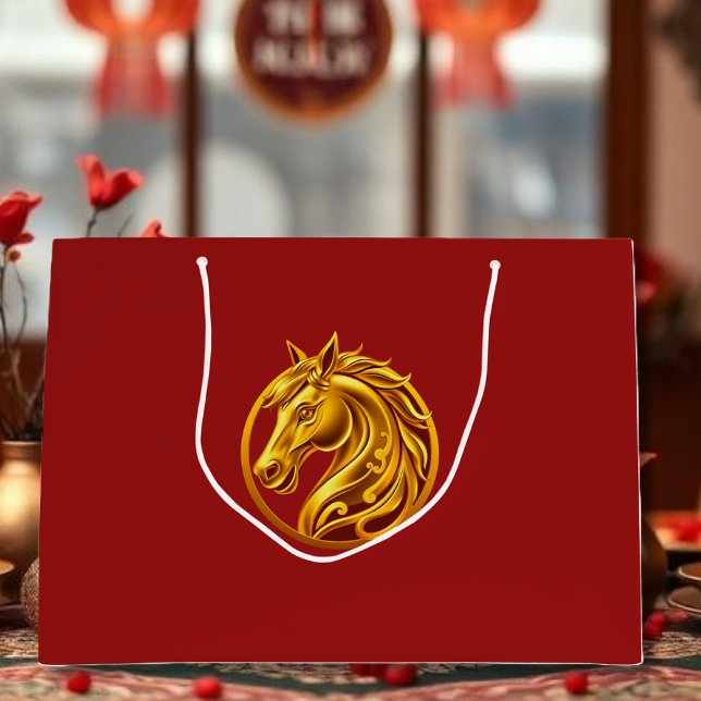 Goldenes Pferd Große Geschenktüte (Gold Horse Large Gift Bag)