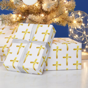 Goldenes Pinselkreuz - Modernes Christliches Cruci Geschenkpapier