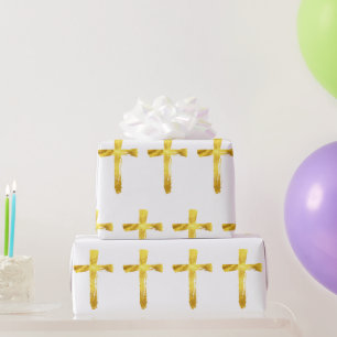 Goldenes Pinselkreuz - Modernes Christliches Cruci Geschenkpapier