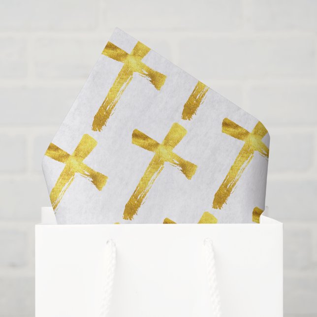 Goldenes Pinselkreuz - Modernes Christliches Cruci Seidenpapier (Geschenktüte)