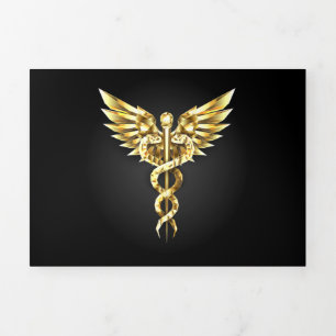 Goldenes polygonales Symbol Caduceus Dreifach Gefaltete Einladung