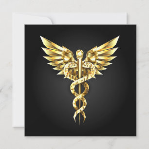 Goldenes polygonales Symbol Caduceus Einladung