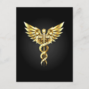 Goldenes polygonales Symbol Caduceus Einladungspostkarte