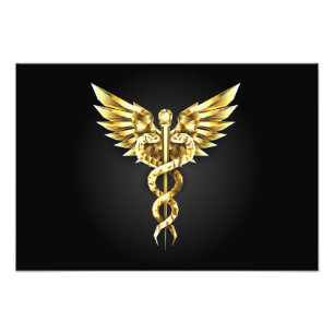 Goldenes polygonales Symbol Caduceus Fotodruck