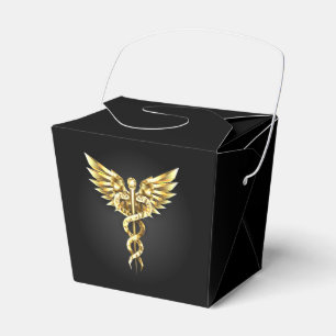 Goldenes polygonales Symbol Caduceus Geschenkschachtel