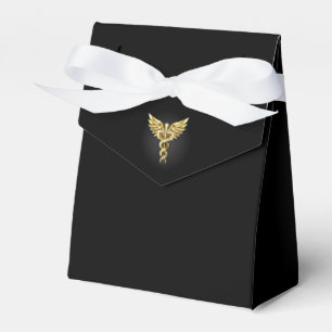 Goldenes polygonales Symbol Caduceus Geschenkschachtel