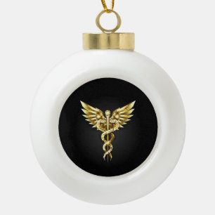 Goldenes polygonales Symbol Caduceus Keramik Kugel-Ornament