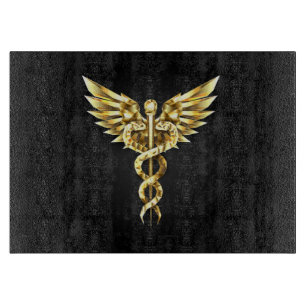 Goldenes polygonales Symbol Caduceus Schneidebrett