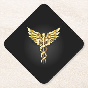 Goldenes polygonales Symbol Caduceus Untersetzer
