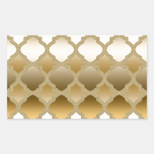 Goldenes Quatrefoil marokkanisches Gitter-Muster Rechteckiger Aufkleber