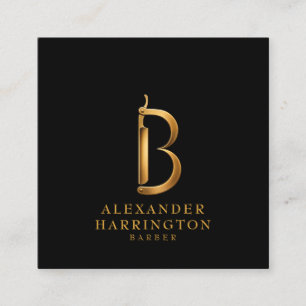 Goldenes Rasiermesser B Barbier Shop Logo Hairstyl Quadratische Visitenkarte