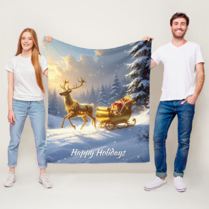 Goldenes Rentier Golden Schlitten Holiday Fleece