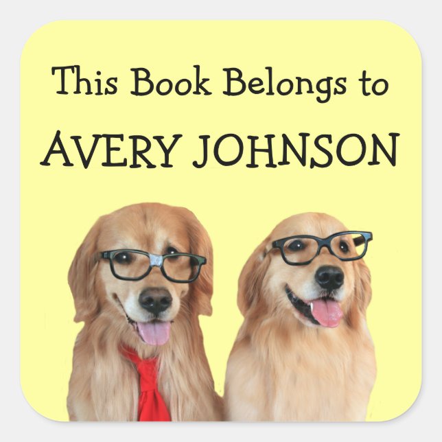 Goldenes Retriever Personalisiertes Buchzeichen Quadratischer Aufkleber (Vorderseite)