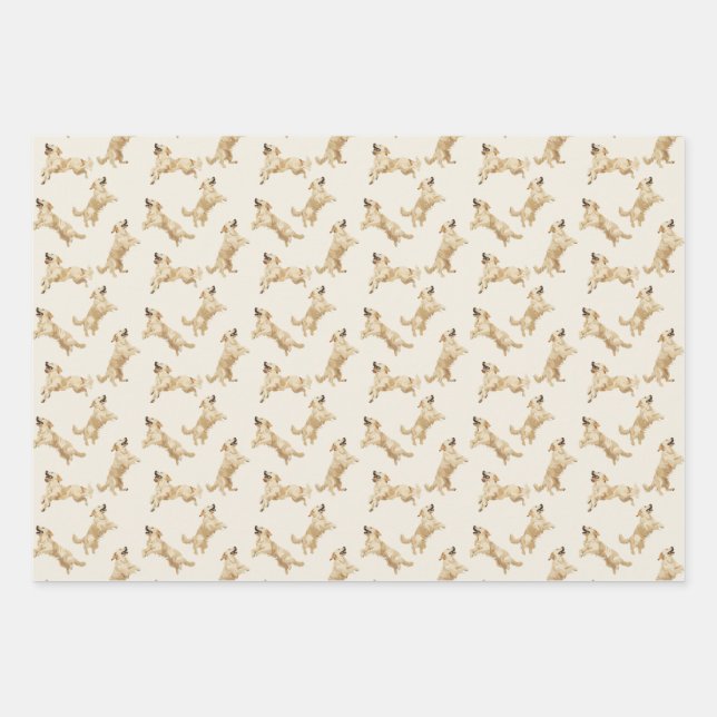 Goldenes Retriever-Umschlagpapier Geschenkpapier Set (Vorderseite)