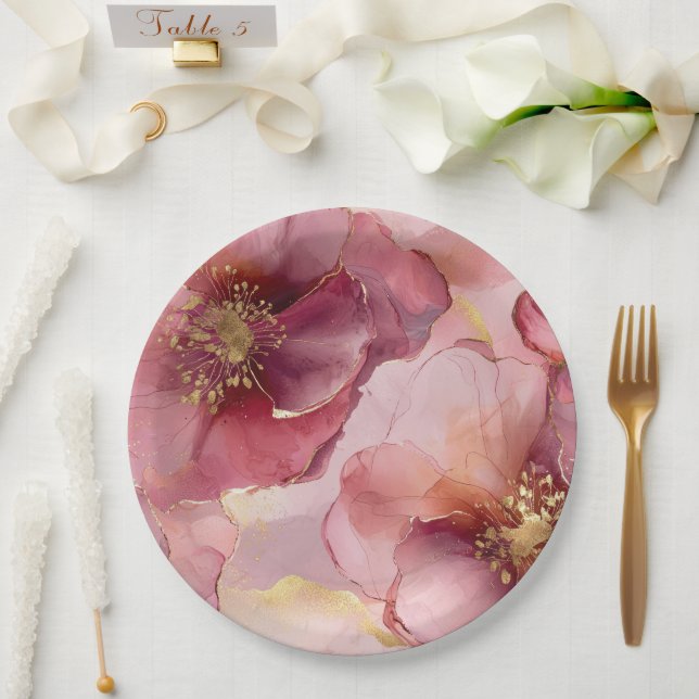 Goldenes Rosa Burgund Brautparty Pappteller (Hochzeit)