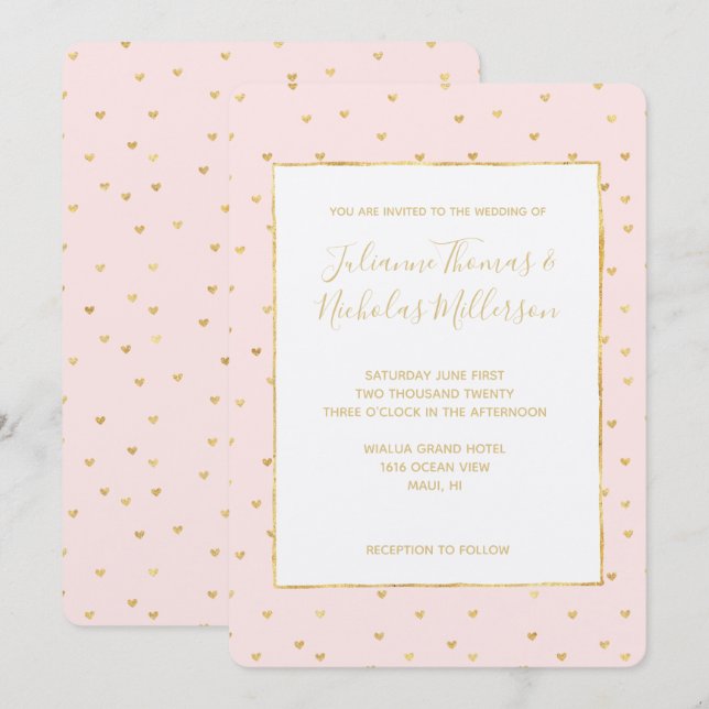 Goldenes Rosa Kleine Herzen Einladungen (Vorne/Hinten)