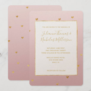 Goldenes Rosa Ombre Herz Hochzeit Einladung