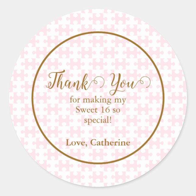 Goldenes Rosa und weißes Puzzle Schachsüß 16 Runder Aufkleber (Vorderseite)