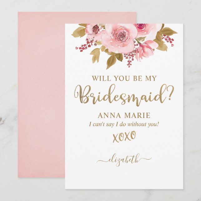 Goldenes Rosa Werden Sie meine Bridesmaid? Einladung (Vorne/Hinten)