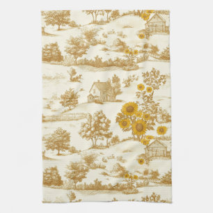 Goldenes Rustikales Sonnenblumen-Land-Toile-Muster Geschirrtuch