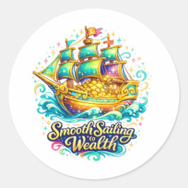 Goldenes Schatzschiff Klassischer Rund Sticker | W