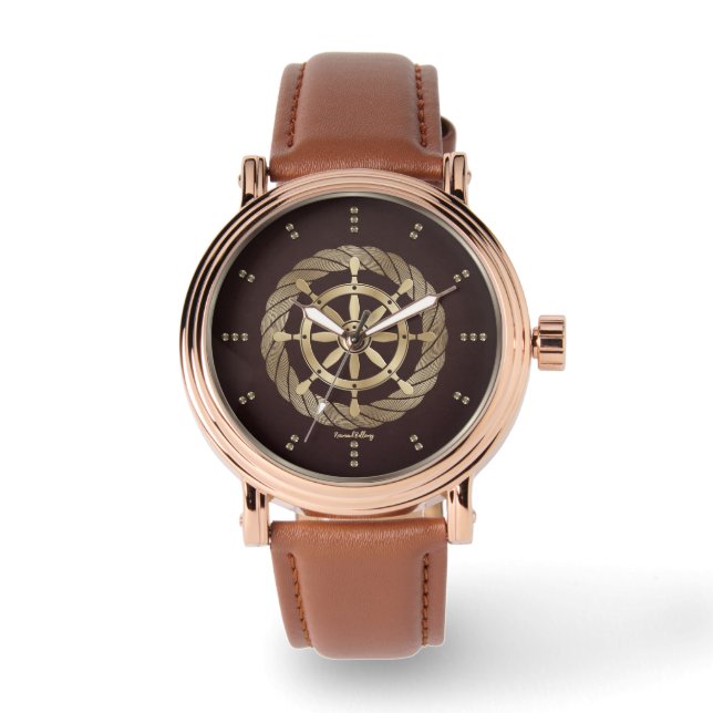 Goldenes Schiffrad Armbanduhr (Vorderseite)