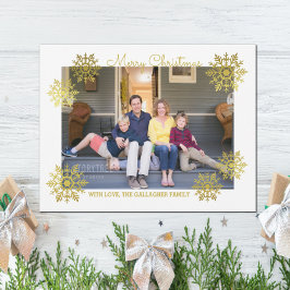 Goldenes schimmerndes Chic Snowflake Holiday Foto Feiertagskarte