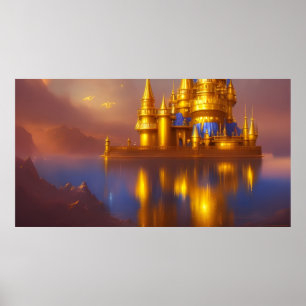 Goldenes Schloss Gold Blau Fantasy Magie 3 Poster