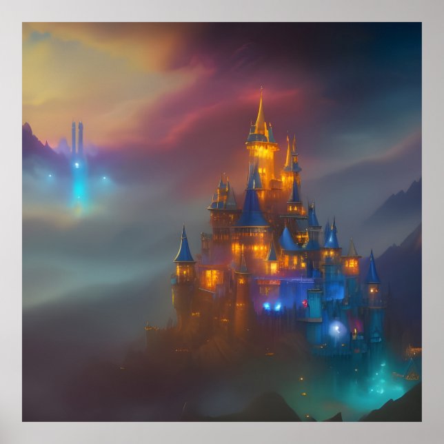 Goldenes Schloss goldblauer Fantasie magisch 5 Poster (Vorne)