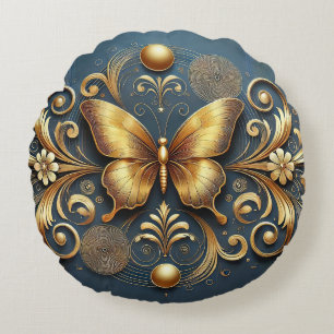 Goldenes Schmetterlingsdesign Rundes Kissen
