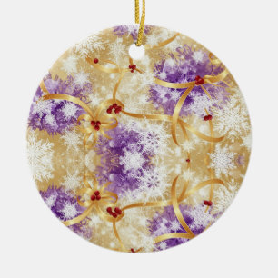 Goldenes Schneeflockenband — Elegantes Weihnachtsd Keramik Ornament