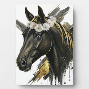Goldenes Schwarzes Pferd Blumenkrone – L Equine Ku Fotoplatte