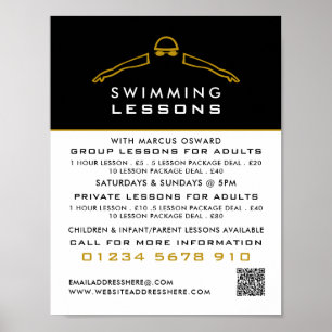 Goldenes Schwimmsymbol, Schwimmen Lektion Werbung Poster