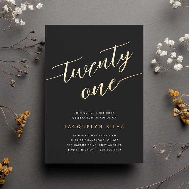 Goldenes Script 21. Geburtstag Party Folieneinladung (Von Creator hochgeladen)