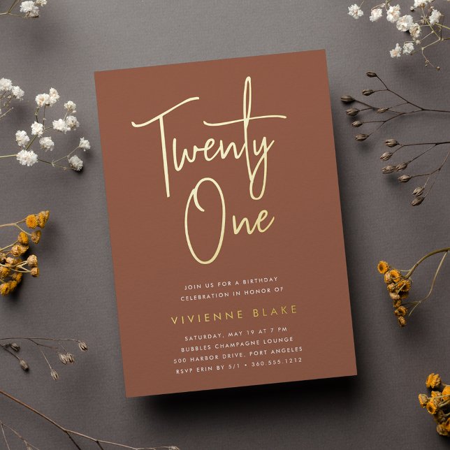 Goldenes Script 21. Geburtstag Party Folieneinladung (Von Creator hochgeladen)