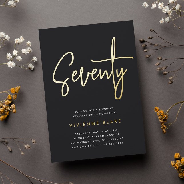 Goldenes Script 70. Geburtstagsparty Folieneinladung (Von Creator hochgeladen)