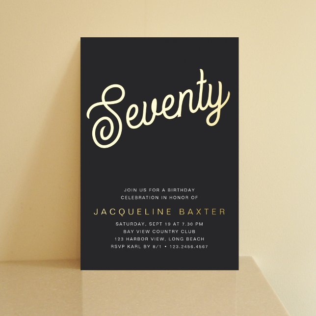 Goldenes Script 70. Geburtstagsparty Folieneinladung (Von Creator hochgeladen)