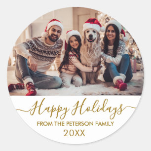 Goldenes Script Foto für Weiße Familie - Happy Hol Runder Aufkleber