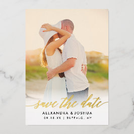 Goldenes Script-Foto Save the Date im Goldenen Foi Folieneinladung