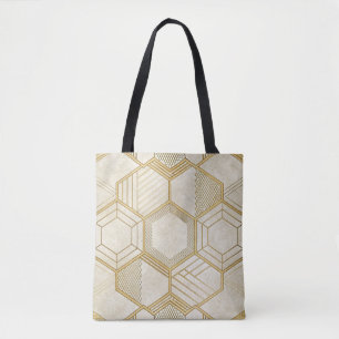 Goldenes Sechseck Geometrisches Creme-Marmor-Muste Tasche